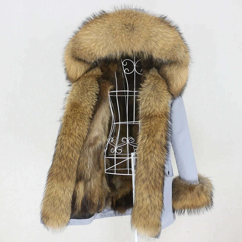 KIMLUD, OFTBUY 2022 Real Fur Coat Long Parka Winter Jacket Women Natural Raccoon Fur Collar Real Fox Fur Liner Detachable Streetwear New, grey natural F / XS, KIMLUD APPAREL - Womens Clothes