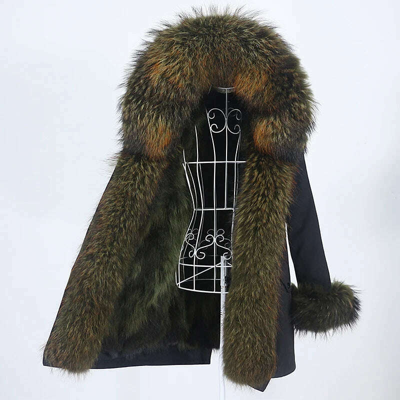 KIMLUD, OFTBUY 2022 Winter Jacket Women Long Parka Real Fox Fur Coat Natural Raccoon Fur Collar Hood Thick Warm Streetwear Parkas New, black green F 1 / XS, KIMLUD APPAREL - Womens Clothes