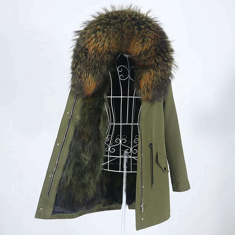 KIMLUD, OFTBUY 2022 Winter Jacket Women Long Parka Real Fox Fur Coat Natural Raccoon Fur Collar Hood Thick Warm Streetwear Parkas New, full green D / XS, KIMLUD APPAREL - Womens Clothes