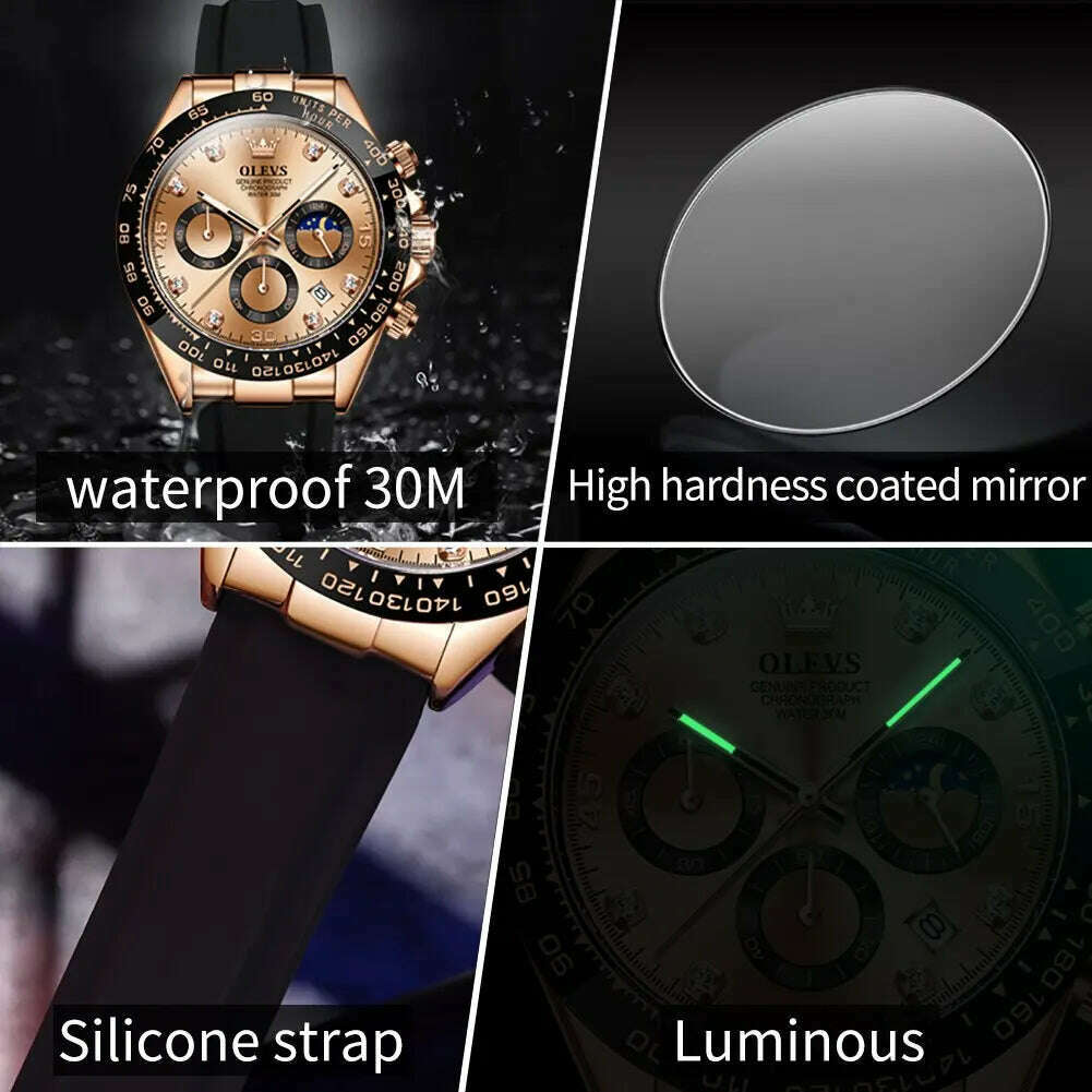 OLEVS Luxury Men Watch Quartz Man Watches Waterproof Luminous Top Brand Watch for Men Date Chronograph Sport Wristwatch - KIMLUD