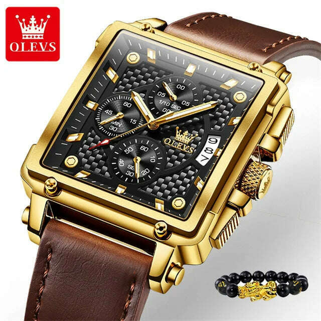 KIMLUD, OLEVS Original Watch for Men Top Brand Luxury Hollow Square Sport Watches Fashion Leather Strap Waterproof Quartz Wristwatch Hot, 9925 Brown Black / China, KIMLUD APPAREL - Womens Clothes