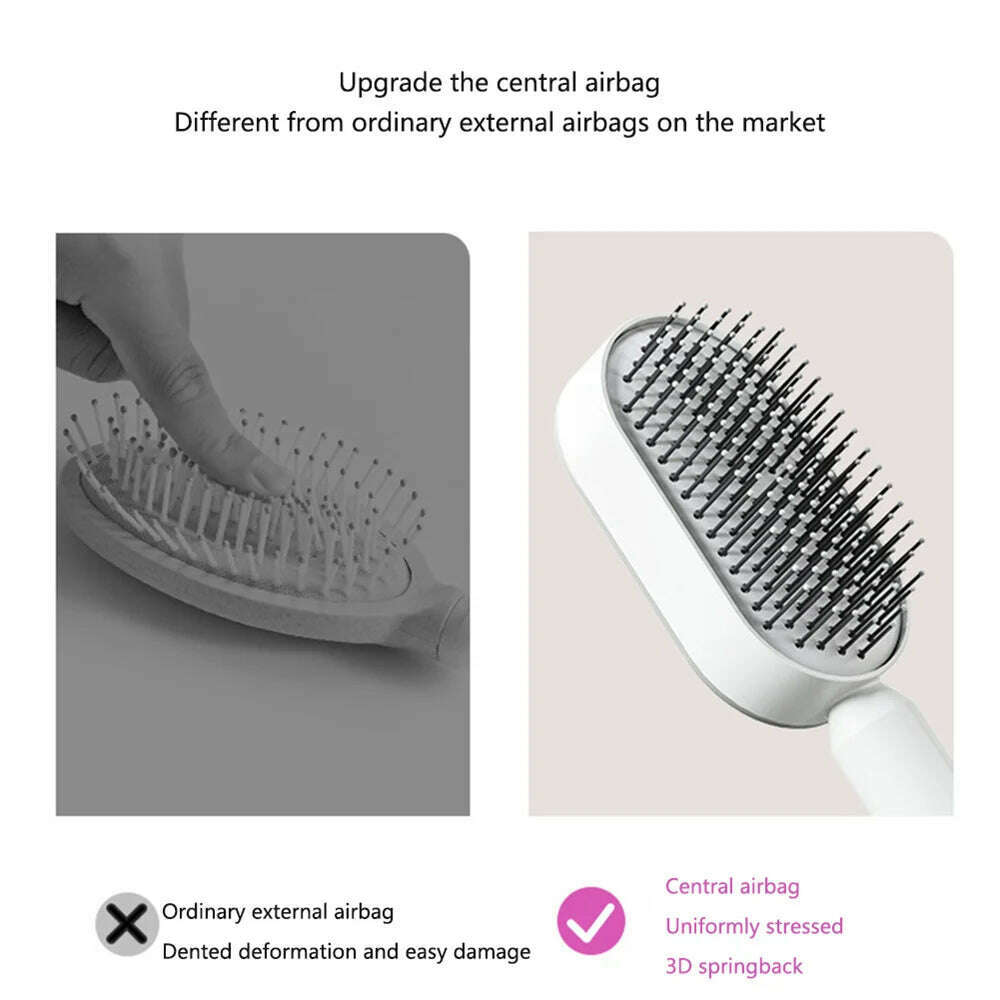 One-Key Quick Self Cleaning Hair Brush Women Massage Comb Hair Brush Air Cushion Detangling Scalp Massage Comb Styling Tools - KIMLUD