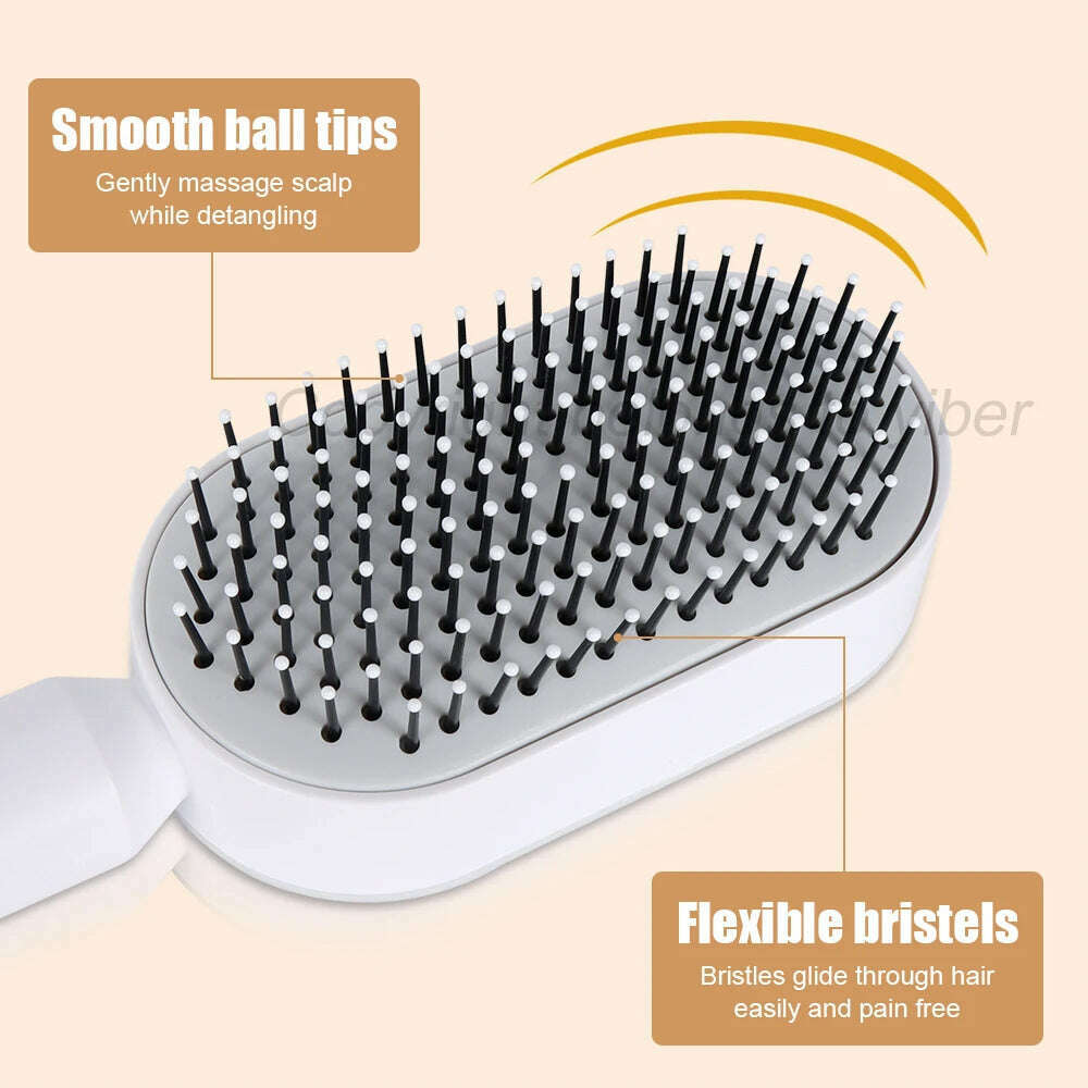 KIMLUD, One-Key Quick Self Cleaning Hair Brush Women Massage Comb Hair Brush Air Cushion Detangling Scalp Massage Comb Styling Tools, KIMLUD Womens Clothes