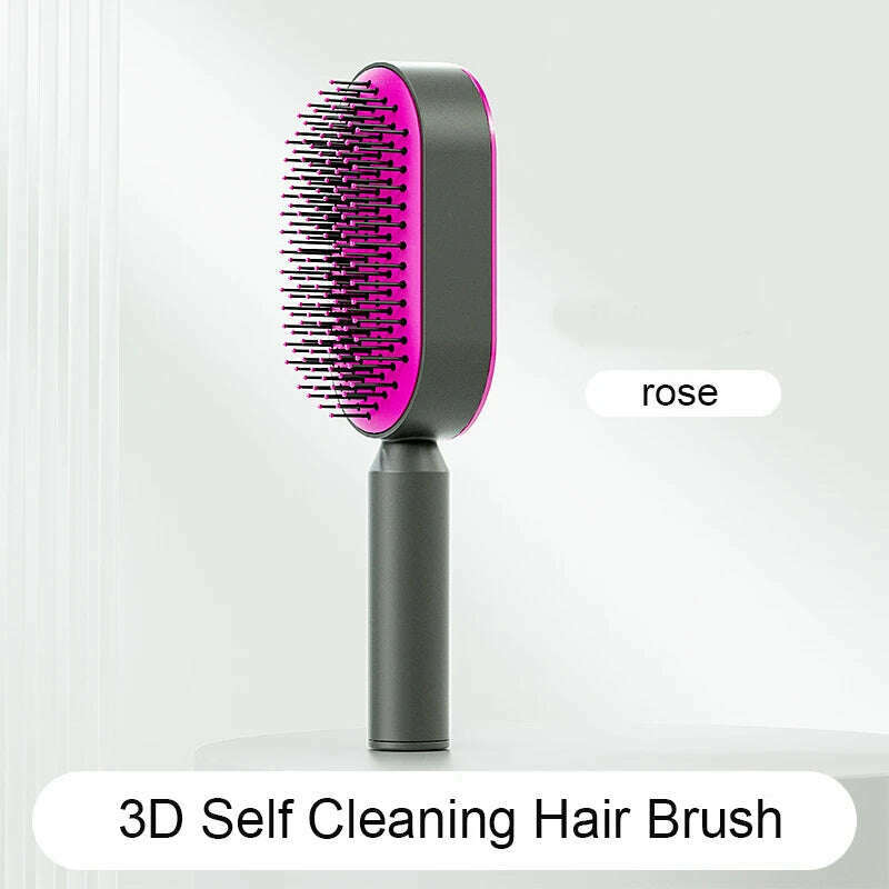 KIMLUD, One-Key Quick Self Cleaning Hair Brush Women Massage Comb Hair Brush Air Cushion Detangling Scalp Massage Comb Styling Tools, KIMLUD Womens Clothes