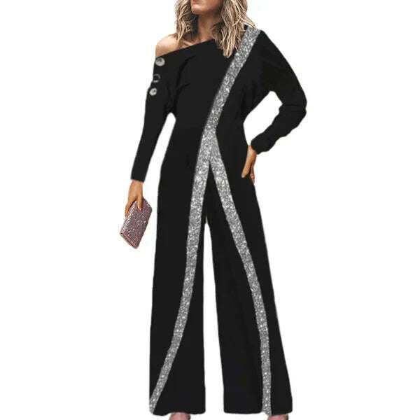 KIMLUD, One Shoulder Jumpsuits For Ladies Bodycon Floor Length Elegant Summer Evening Night Party Rompers & Jumpsuits Clothes, black / XXL, KIMLUD APPAREL - Womens Clothes