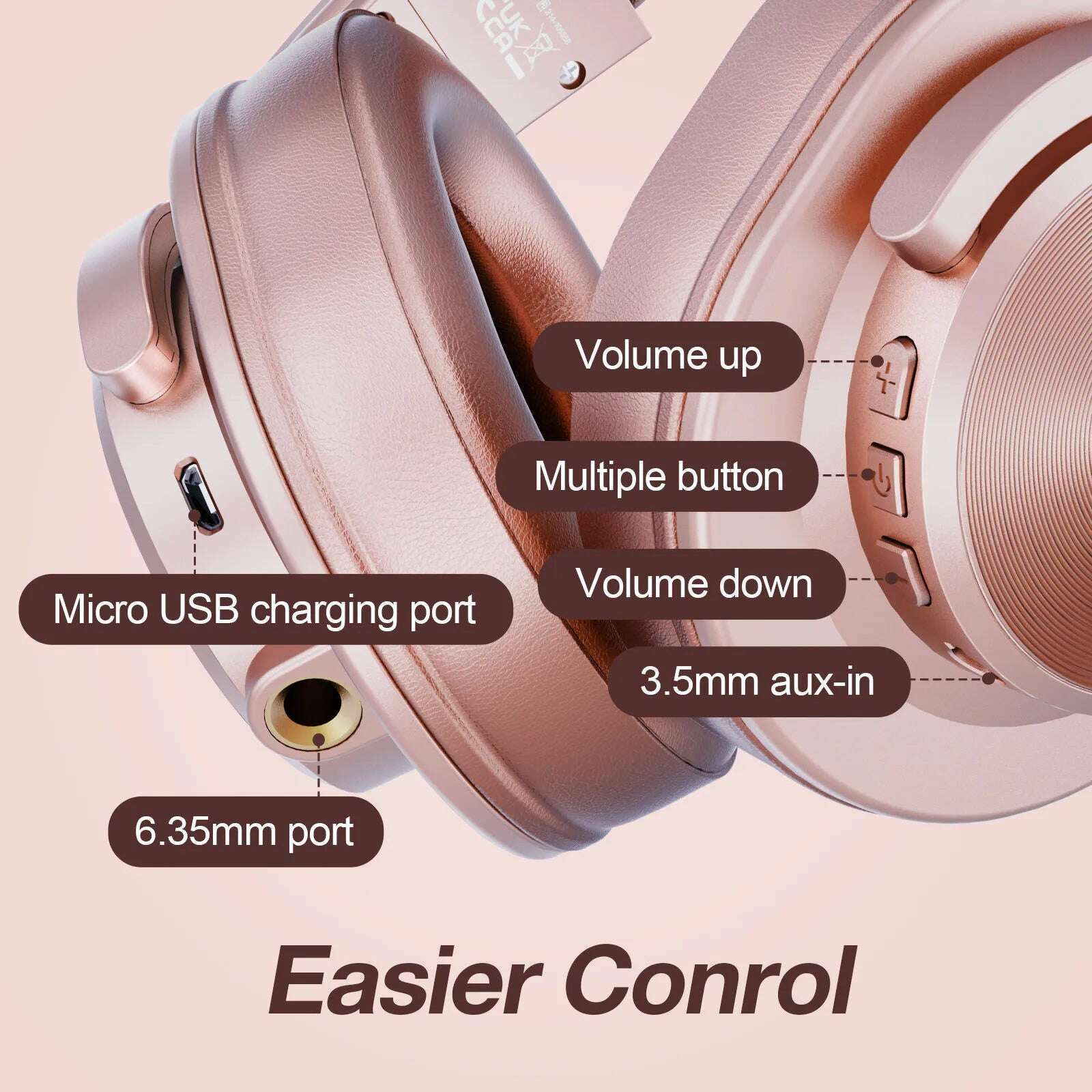 Oneodio A70 Wireless Headphones Sport Bluetooth 5.2 Earphone Over Ear Handsfree Headset With Microphone For Phone Rose Gold - KIMLUD