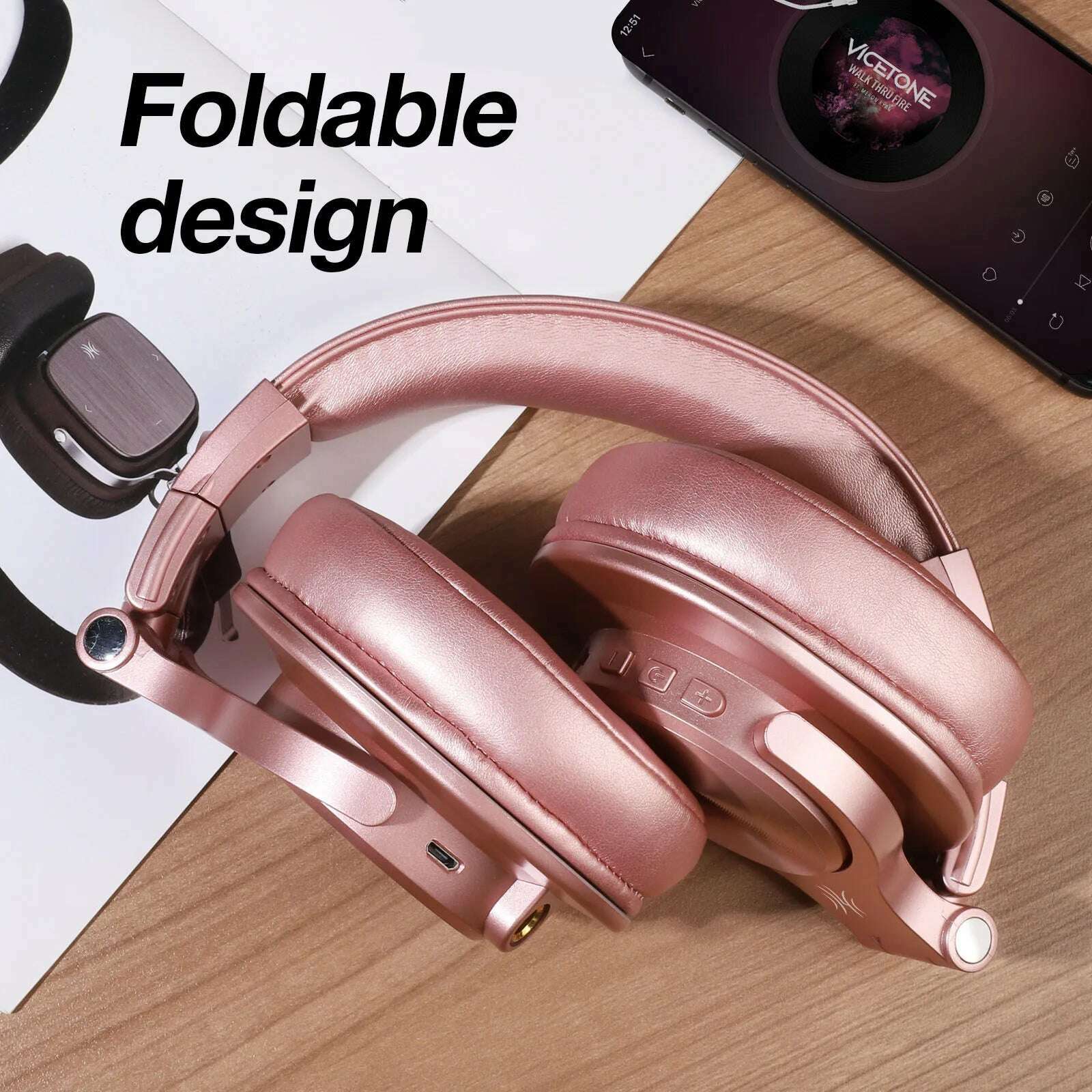 Oneodio A70 Wireless Headphones Sport Bluetooth 5.2 Earphone Over Ear Handsfree Headset With Microphone For Phone Rose Gold - KIMLUD