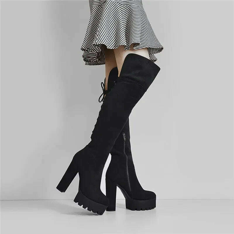 Onlymaker Over The Knee Boots Women Black Platform High Heel Stiletto High Zipper Plus Size Handmade Boots - KIMLUD