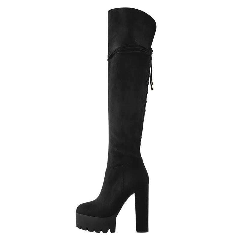 KIMLUD, Onlymaker Over The Knee  Boots Women Black Platform High Heel Stiletto  High Zipper Plus Size Handmade Boots, S200709A / 5, KIMLUD APPAREL - Womens Clothes