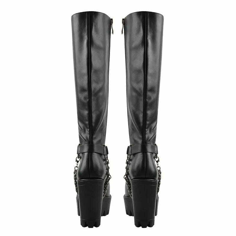 KIMLUD, Onlymaker Women&#39;s Black Matte Platform Front Lace-Up Side Zip Knee High Boots Lady Fashion Classic Big Size Winter Boots, KIMLUD Womens Clothes