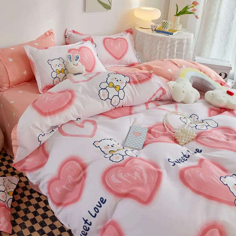 KIMLUD, Orange Bedding Set Girls Boys Bed Linen Sheet Plaid Duvet Cover No Filling 240x220 Single Double Queen King Bedclothes, 015 / Queen 4pcs, KIMLUD APPAREL - Womens Clothes