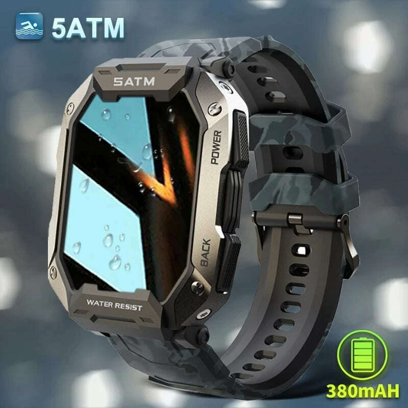 Original C20 Military Smart Watch Men Camouflage Army Outdoor IP68 5ATM Waterproof Sports Heart Rate Blood Oxygen Smartwatch - KIMLUD