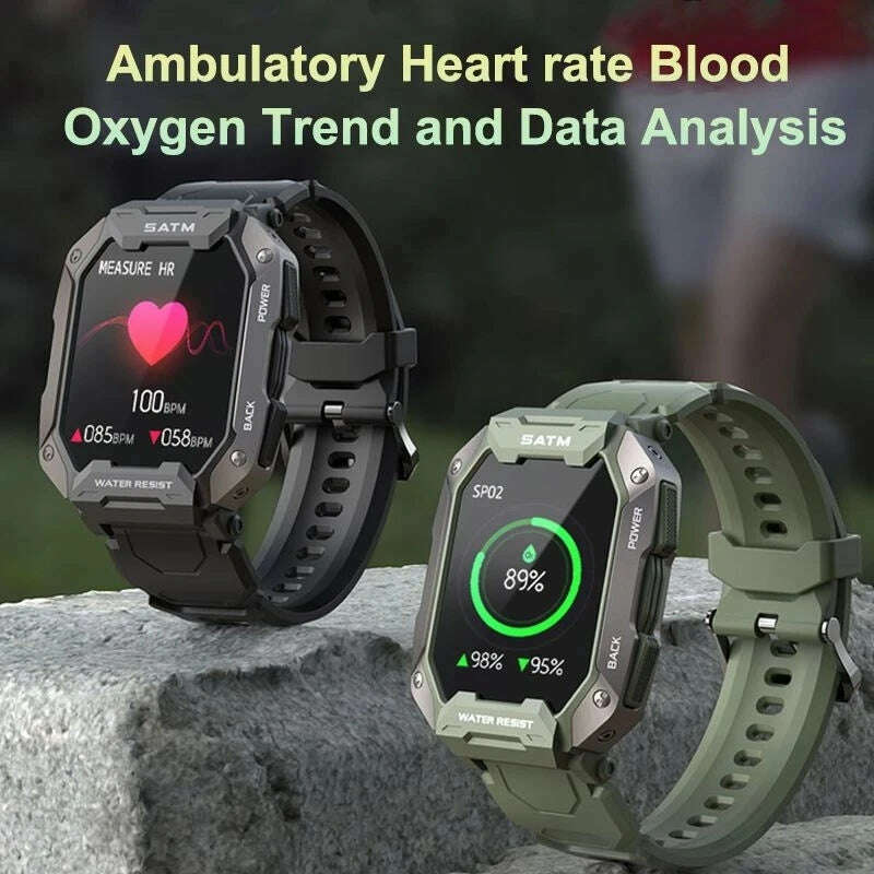 Original C20 Military Smart Watch Men Camouflage Army Outdoor IP68 5ATM Waterproof Sports Heart Rate Blood Oxygen Smartwatch - KIMLUD