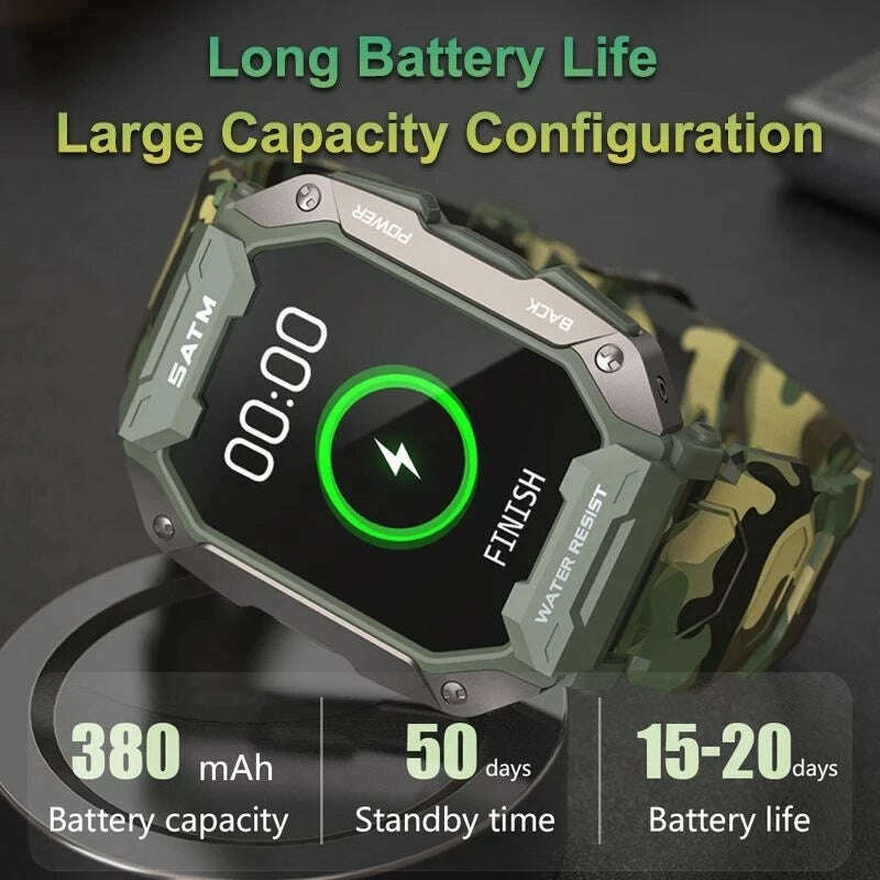 Original C20 Military Smart Watch Men Camouflage Army Outdoor IP68 5ATM Waterproof Sports Heart Rate Blood Oxygen Smartwatch - KIMLUD