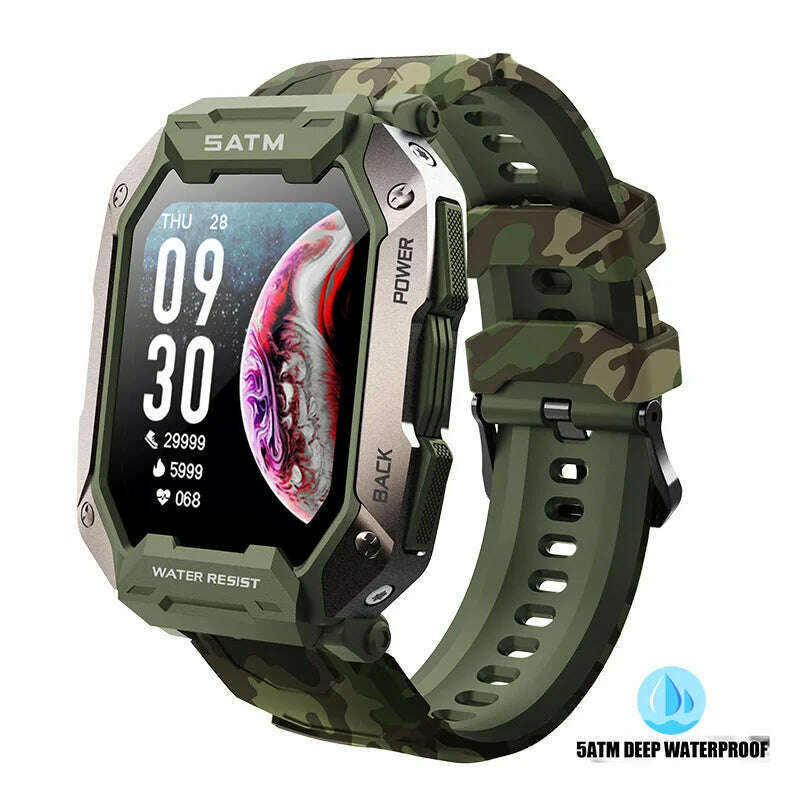 Original C20 Military Smart Watch Men Camouflage Army Outdoor IP68 5ATM Waterproof Sports Heart Rate Blood Oxygen Smartwatch - KIMLUD