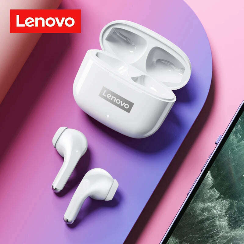 KIMLUD, Original Lenovo LP40 Pro TWS Earphones Wireless Bluetooth 5.1 Sport Noise Reduction Headphones Touch Control 250mAH 2022 New, White, KIMLUD APPAREL - Womens Clothes