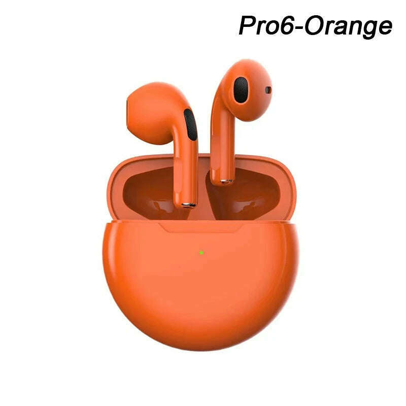 KIMLUD, Original Pro 6 TWS Wireless Bluetooth Earphones Headphones Mini Fone Earphone Stereo Sport Headset For Xiaomi Android Earbuds, orange, KIMLUD APPAREL - Womens Clothes