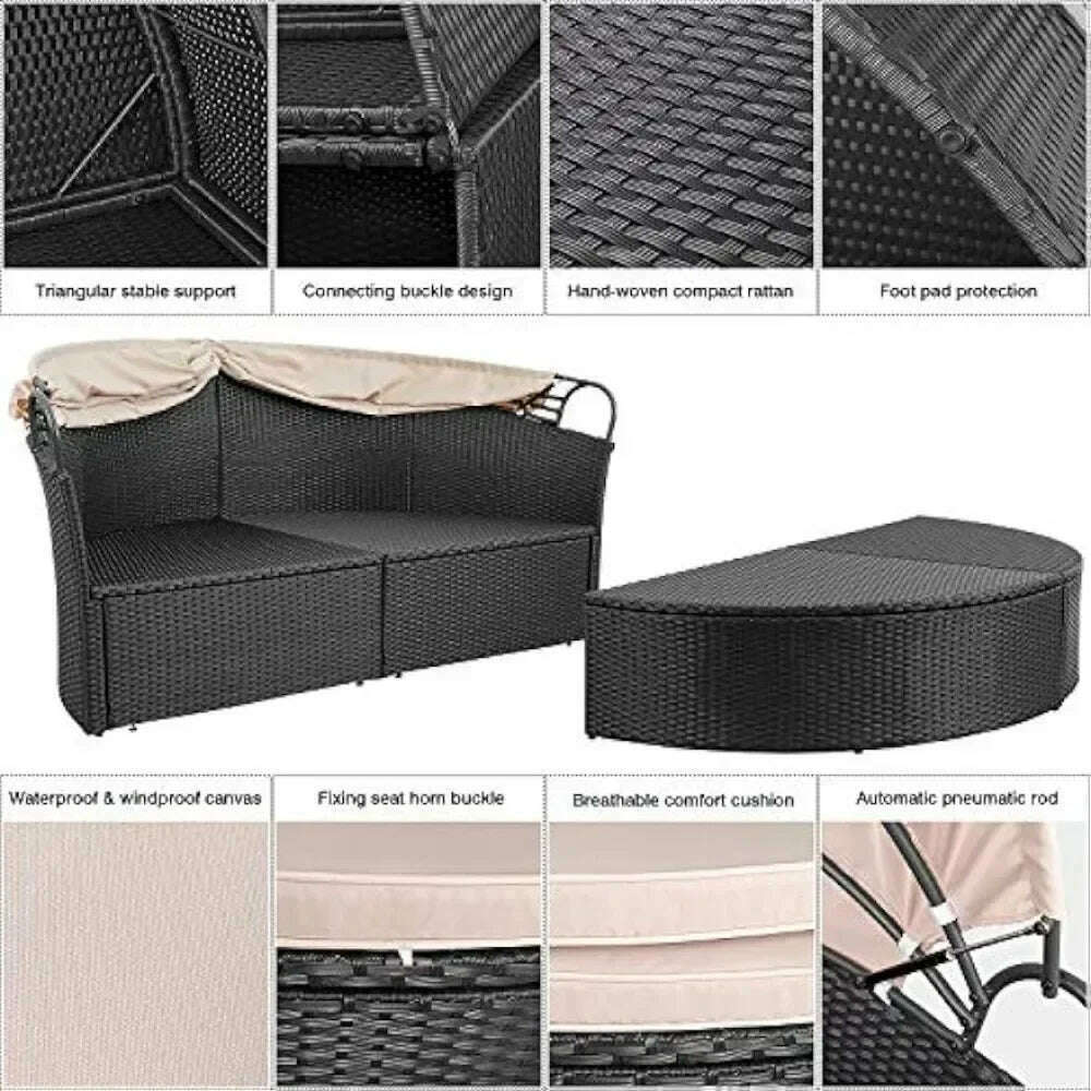 KIMLUD, Outdoor Round Garden Sofas Canopy Wicker Rattan Separated Seating Sectional Sofa for Patio Lawn Garden Sofas, KIMLUD Womens Clothes