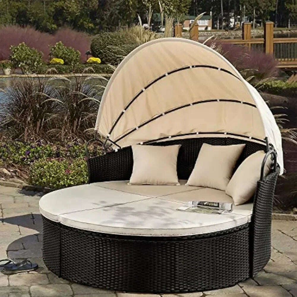 KIMLUD, Outdoor Round Garden Sofas Canopy Wicker Rattan Separated Seating Sectional Sofa for Patio Lawn Garden Sofas, KIMLUD Womens Clothes