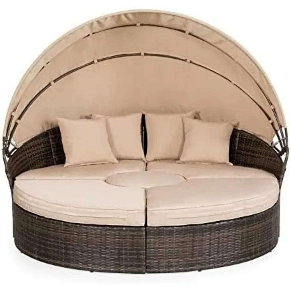 Outdoor Terrace Canopy Bed with Washable Soft Cushion, Clamshell Shaped Segmented Seats, Suitable for Backyard, Porch, (brown) - KIMLUD