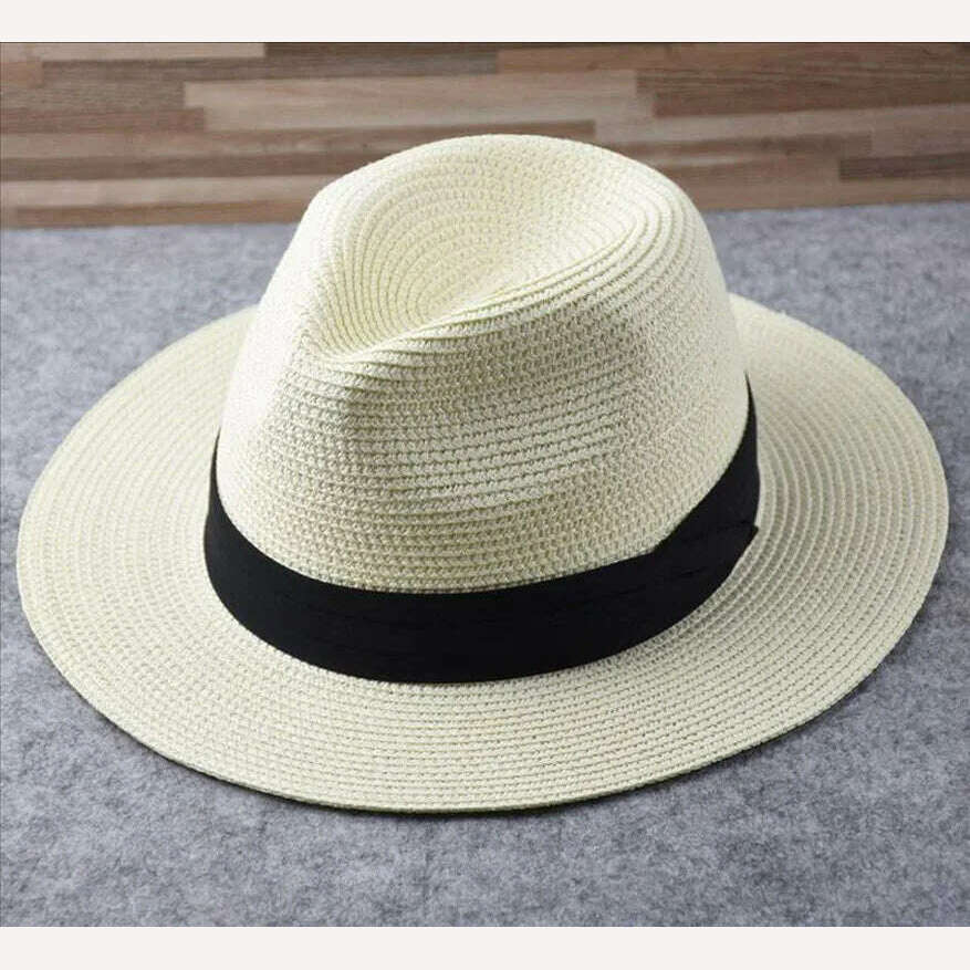 KIMLUD, Over Size Straw Sun Hat for Men Big Head 62cm Panama Hats Male Outdoor Fishing Beach Foldable Jazz Top Hat Sunscreen Visor Hat, WHITE / XL(60-62cm), KIMLUD APPAREL - Womens Clothes