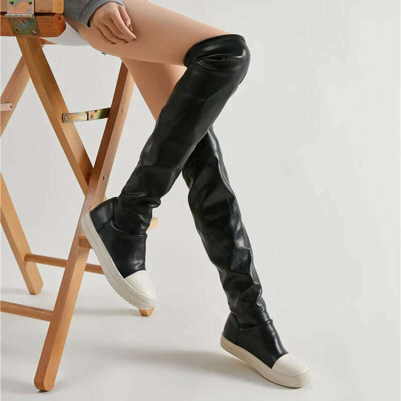 Over The Knee Boots Women 2024 New Autumn and Winter Flat Long Leather Boots White Bottom Thin Boots High Boots Women's Boots - KIMLUD