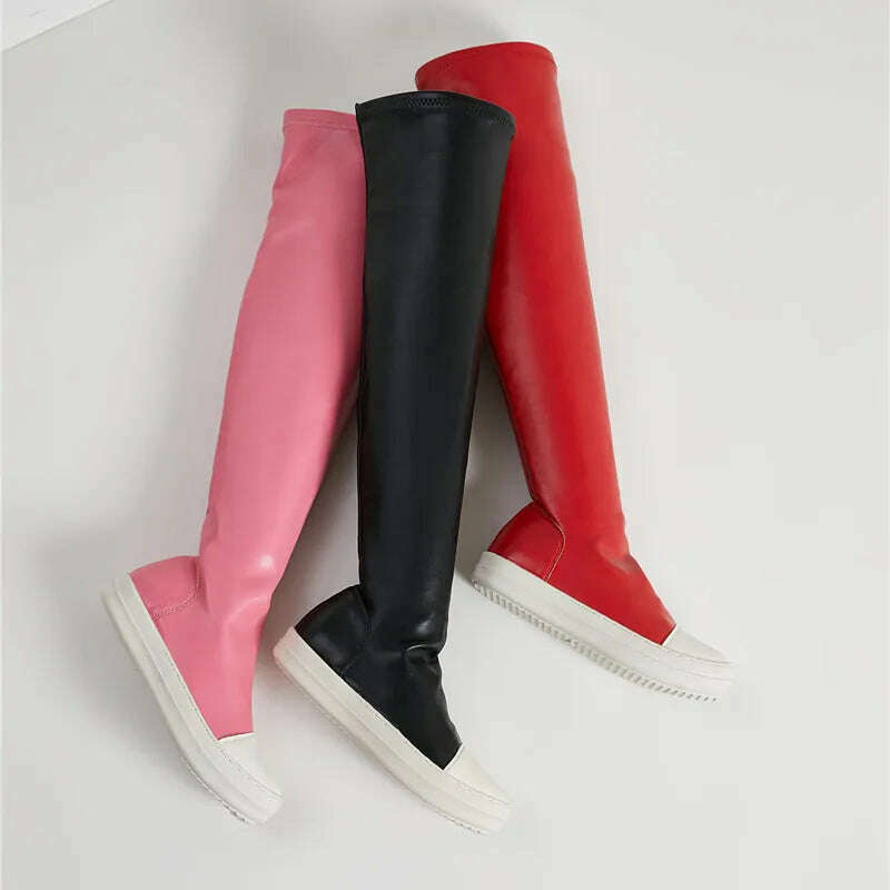 Over The Knee Boots Women 2024 New Autumn and Winter Flat Long Leather Boots White Bottom Thin Boots High Boots Women's Boots - KIMLUD