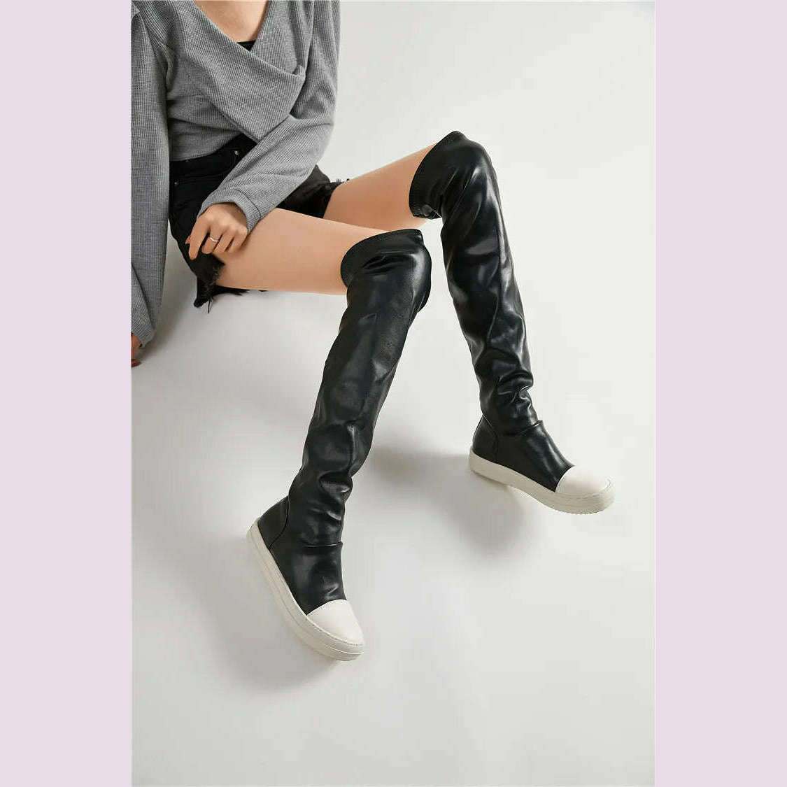 Over The Knee Boots Women 2024 New Autumn and Winter Flat Long Leather Boots White Bottom Thin Boots High Boots Women's Boots - KIMLUD