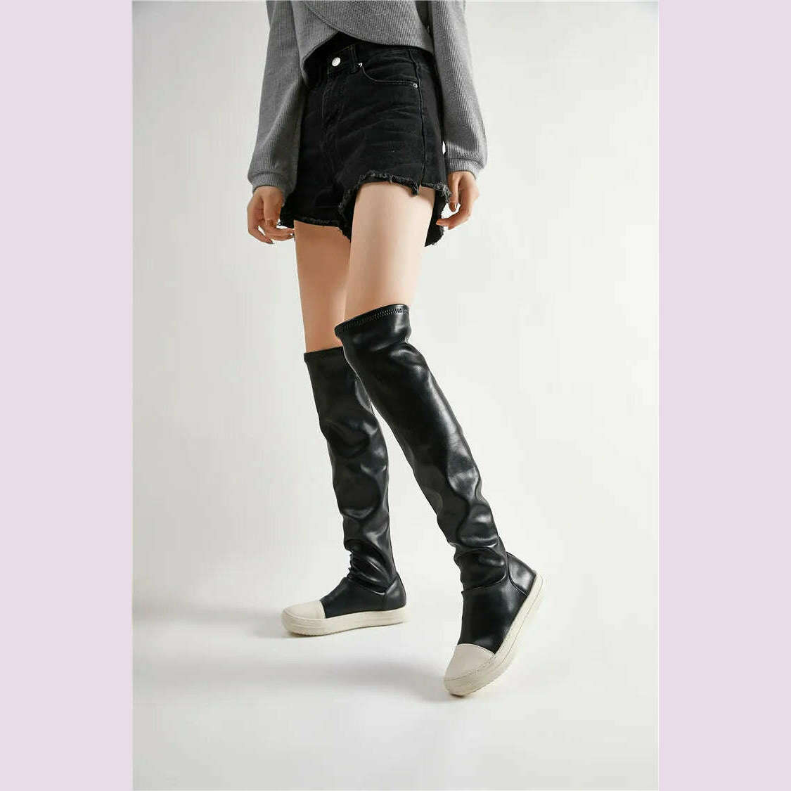 Over The Knee Boots Women 2024 New Autumn and Winter Flat Long Leather Boots White Bottom Thin Boots High Boots Women's Boots - KIMLUD