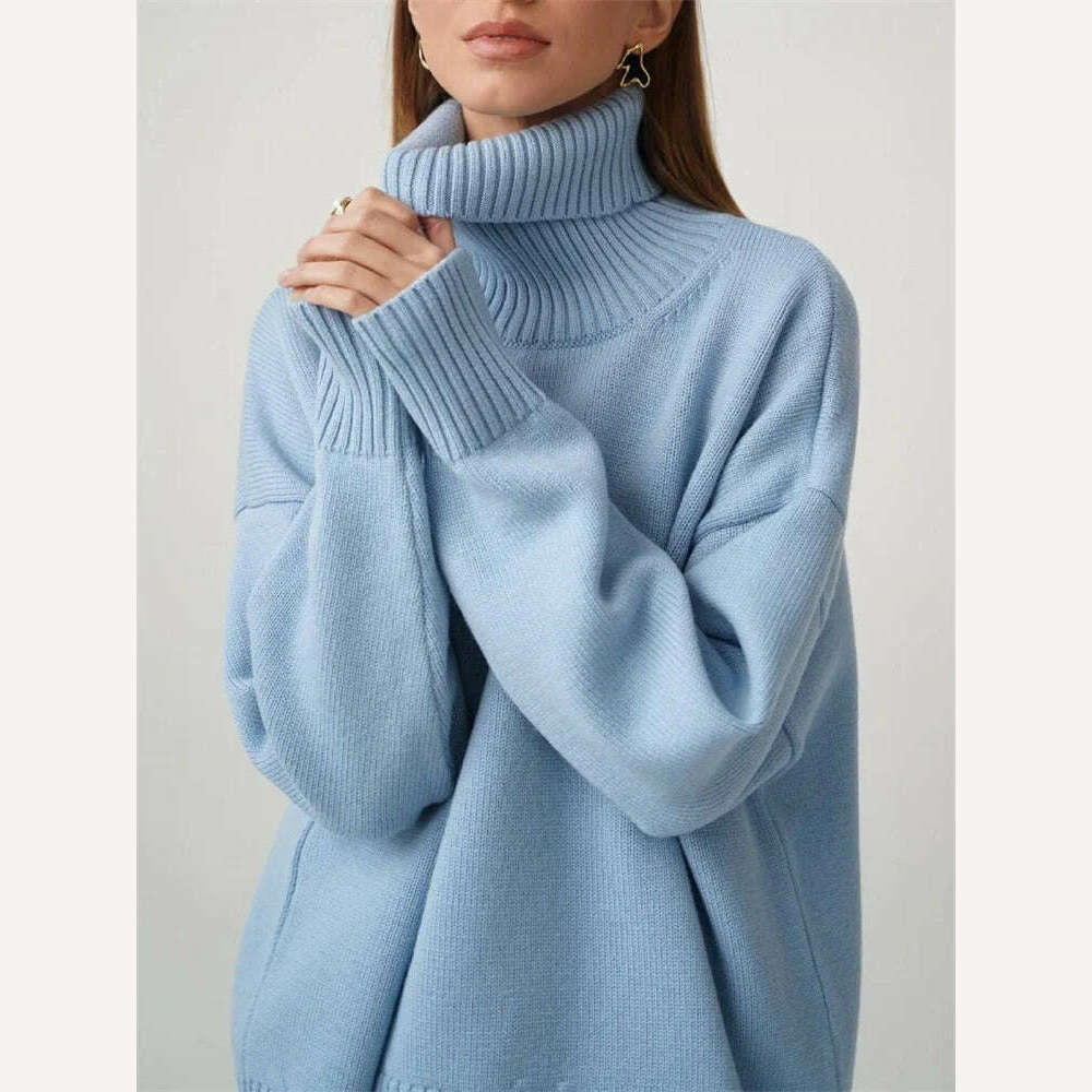 KIMLUD, Oversize Women Turtleneck Sweater Vintage Pullover Jumper Loose Ladies Pullover Jumper Winter Warm Knit Sweaters for Women 2023, KIMLUD Womens Clothes