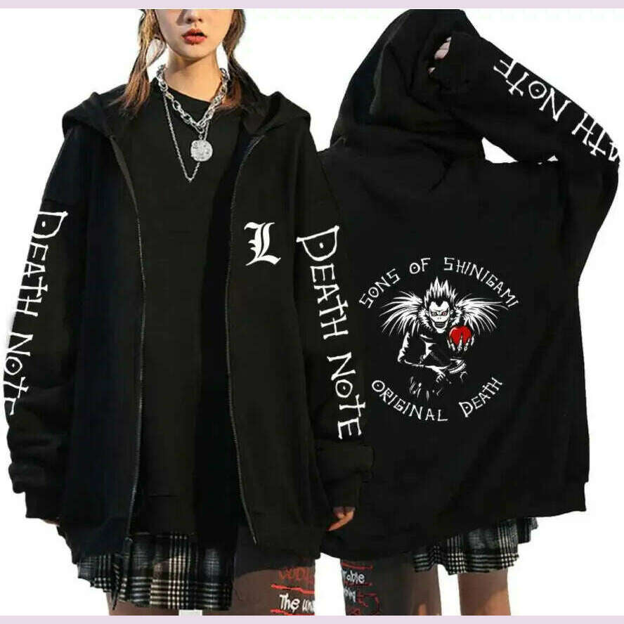 KIMLUD, Oversized Hoodie Death Note Zip Up Hoodie Moletom Feminino Casual Streetwear Sweatshirts Vetement Homme Anime Tops Jackets, Black -11 / XXXL, KIMLUD APPAREL - Womens Clothes