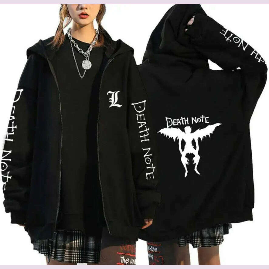 KIMLUD, Oversized Hoodie Death Note Zip Up Hoodie Moletom Feminino Casual Streetwear Sweatshirts Vetement Homme Anime Tops Jackets, KIMLUD Womens Clothes