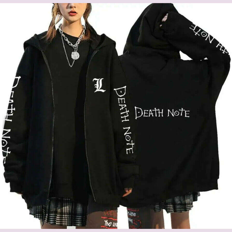 KIMLUD, Oversized Hoodie Death Note Zip Up Hoodie Moletom Feminino Casual Streetwear Sweatshirts Vetement Homme Anime Tops Jackets, KIMLUD Womens Clothes