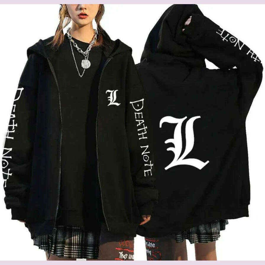 KIMLUD, Oversized Hoodie Death Note Zip Up Hoodie Moletom Feminino Casual Streetwear Sweatshirts Vetement Homme Anime Tops Jackets, KIMLUD Womens Clothes