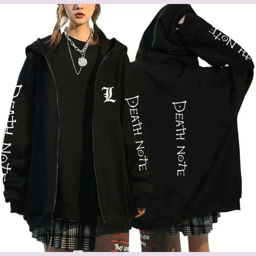 KIMLUD, Oversized Hoodie Death Note Zip Up Hoodie Moletom Feminino Casual Streetwear Sweatshirts Vetement Homme Anime Tops Jackets, Black -6 / XL, KIMLUD APPAREL - Womens Clothes