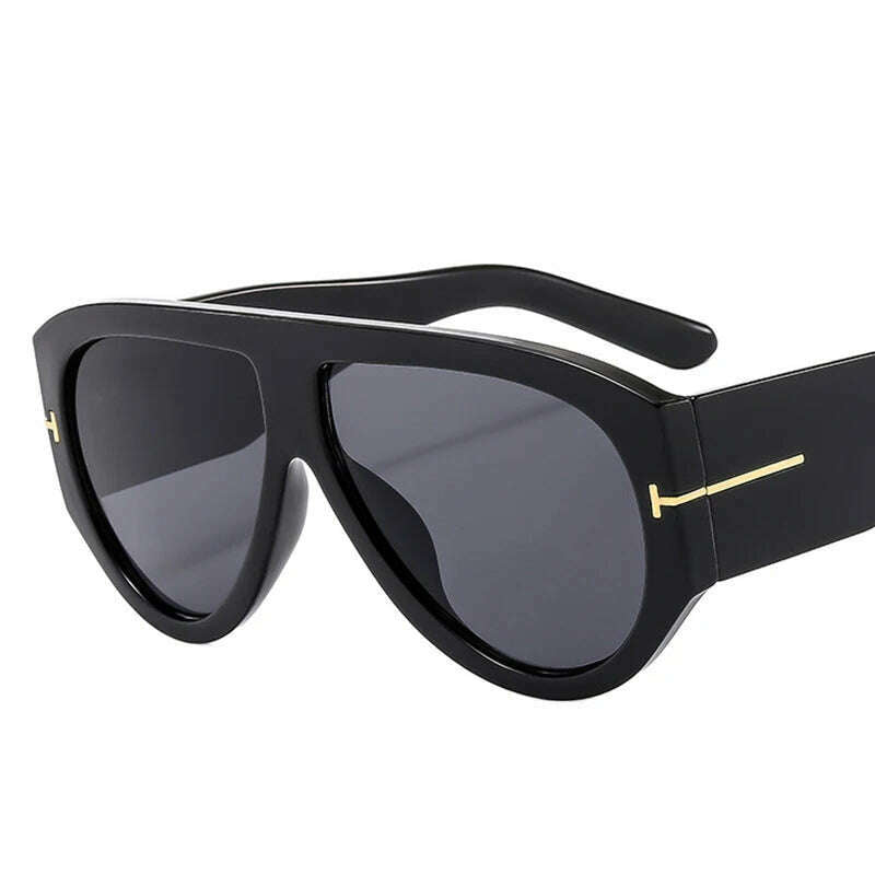 Oversized Pilot Sunglasses Women Fashion 2023 Luxury Big Frame One Piece Gradient Sunglasses Retro Classic Thick Shades - KIMLUD