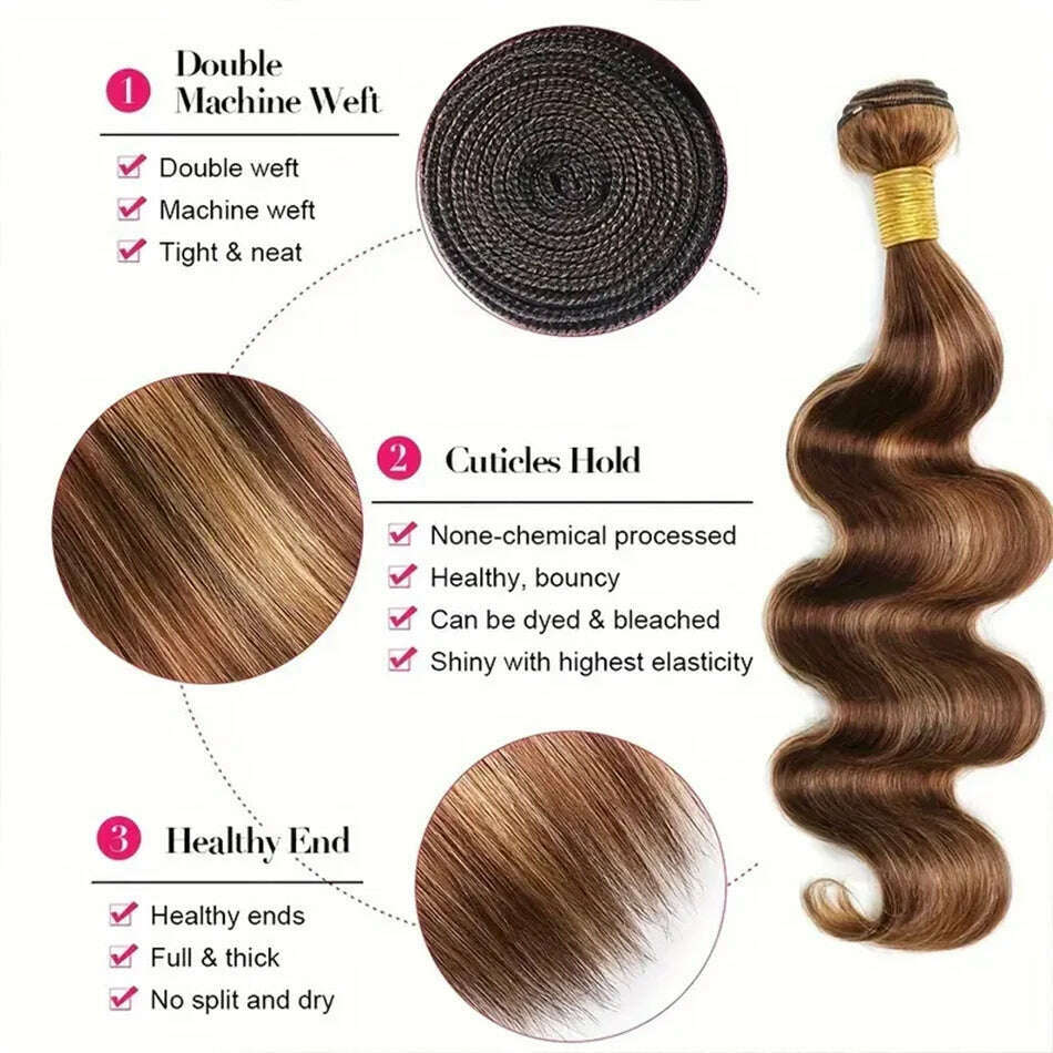 P4/27 Highlight Body Wave Bundles Ombre Blonde Human Hair Bundles Extensions Wavy 100% Brazilian Remy Human Hair 3 Bundles Weave - KIMLUD