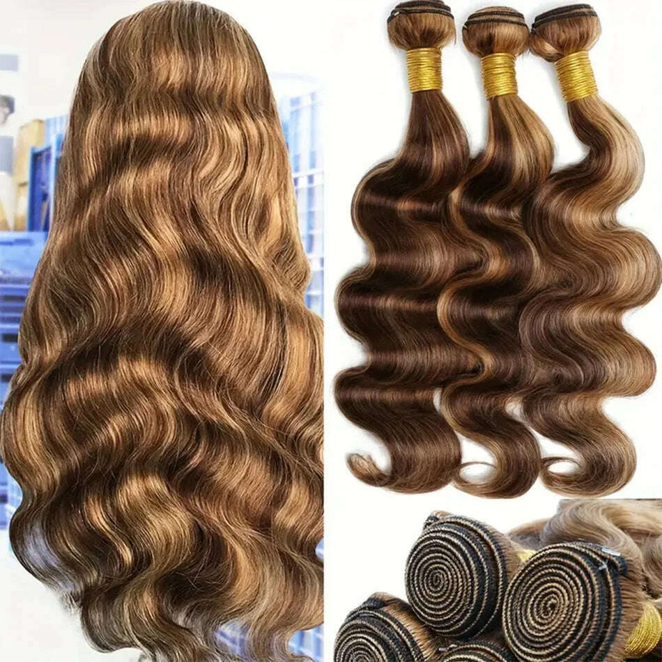 P4/27 Highlight Body Wave Bundles Ombre Blonde Human Hair Bundles Extensions Wavy 100% Brazilian Remy Human Hair 3 Bundles Weave - KIMLUD