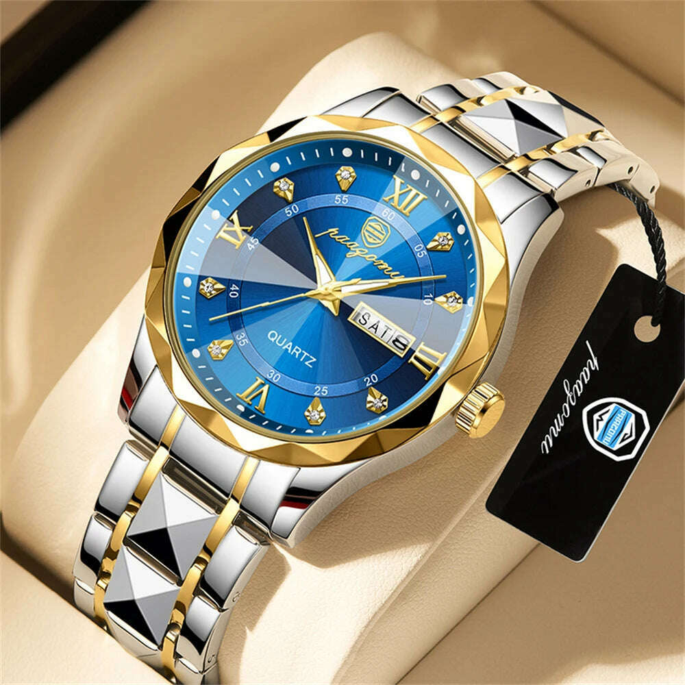 KIMLUD, PAAZOMU Luxury Men Watches Business Top Brand Man Wristwatch Waterproof Luminous Date Week Quartz Men's Watch High Quality+Box, KIMLUD Womens Clothes