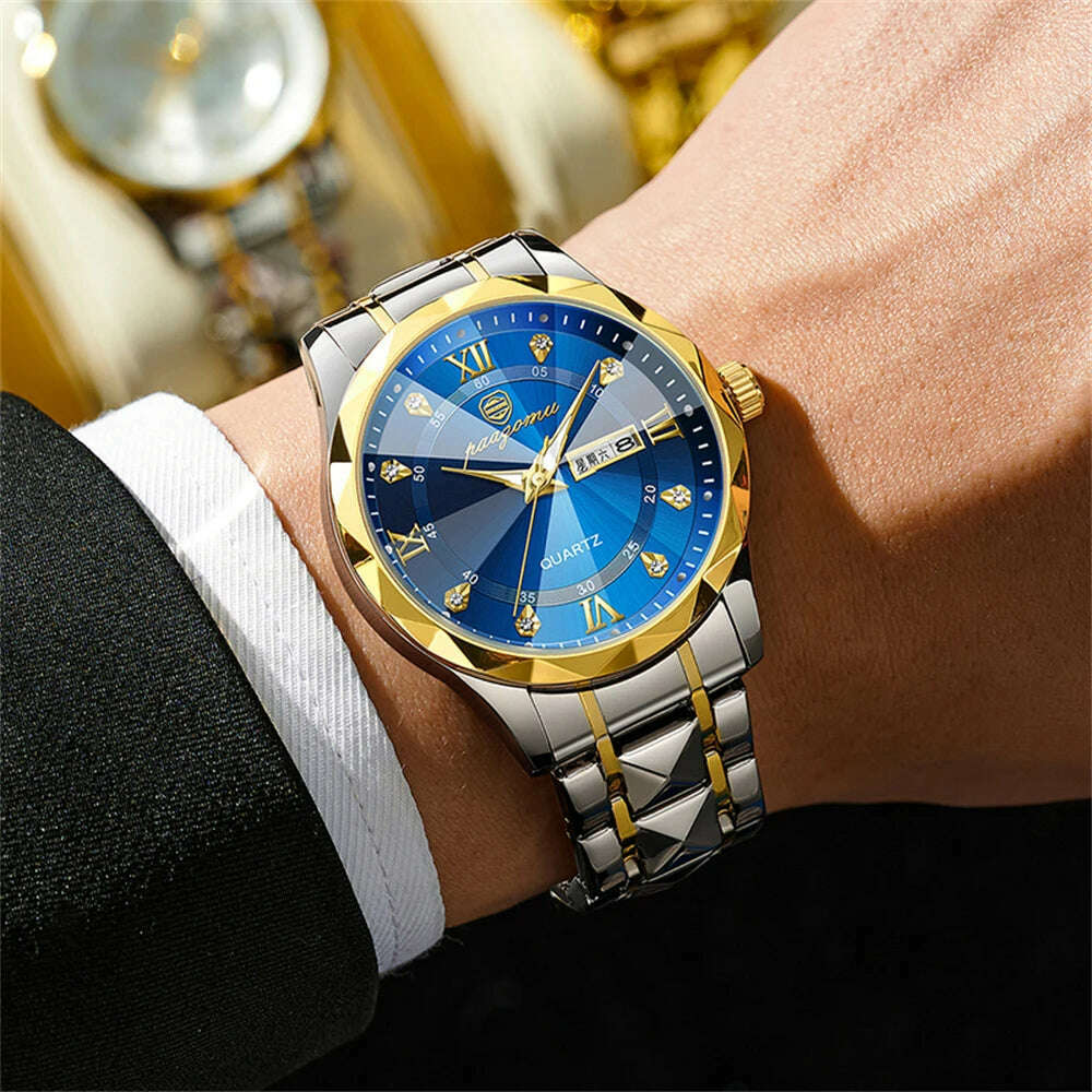 PAAZOMU Luxury Men Watches Business Top Brand Man Wristwatch Waterproof Luminous Date Week Quartz Men's Watch High Quality+Box - KIMLUD