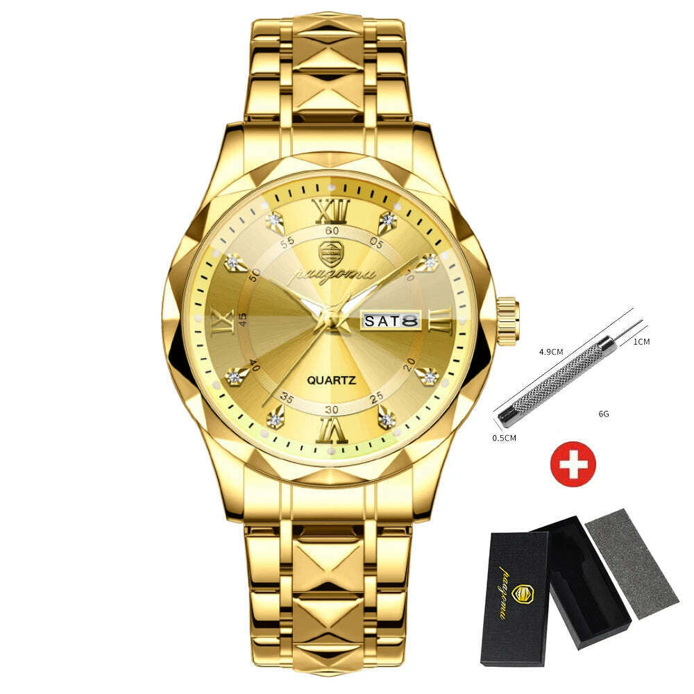 PAAZOMU Luxury Men Watches Business Top Brand Man Wristwatch Waterproof Luminous Date Week Quartz Men's Watch High Quality+Box - KIMLUD