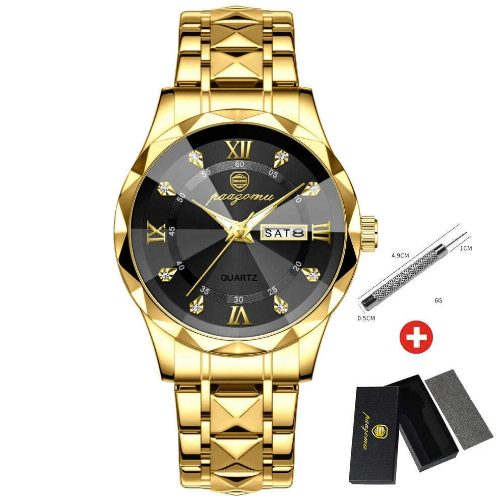 PAAZOMU Luxury Men Watches Business Top Brand Man Wristwatch Waterproof Luminous Date Week Quartz Men's Watch High Quality+Box - KIMLUD