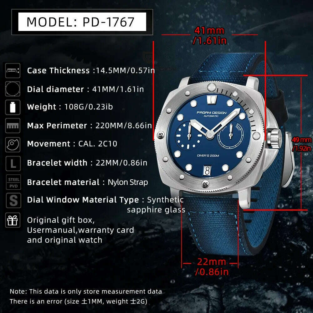 PAGANI Design New Men Automatic Mechanical Watches Diver Watch For Top Brand Luxury 200M Waterproof AR Sapphire Watch for Men - KIMLUD