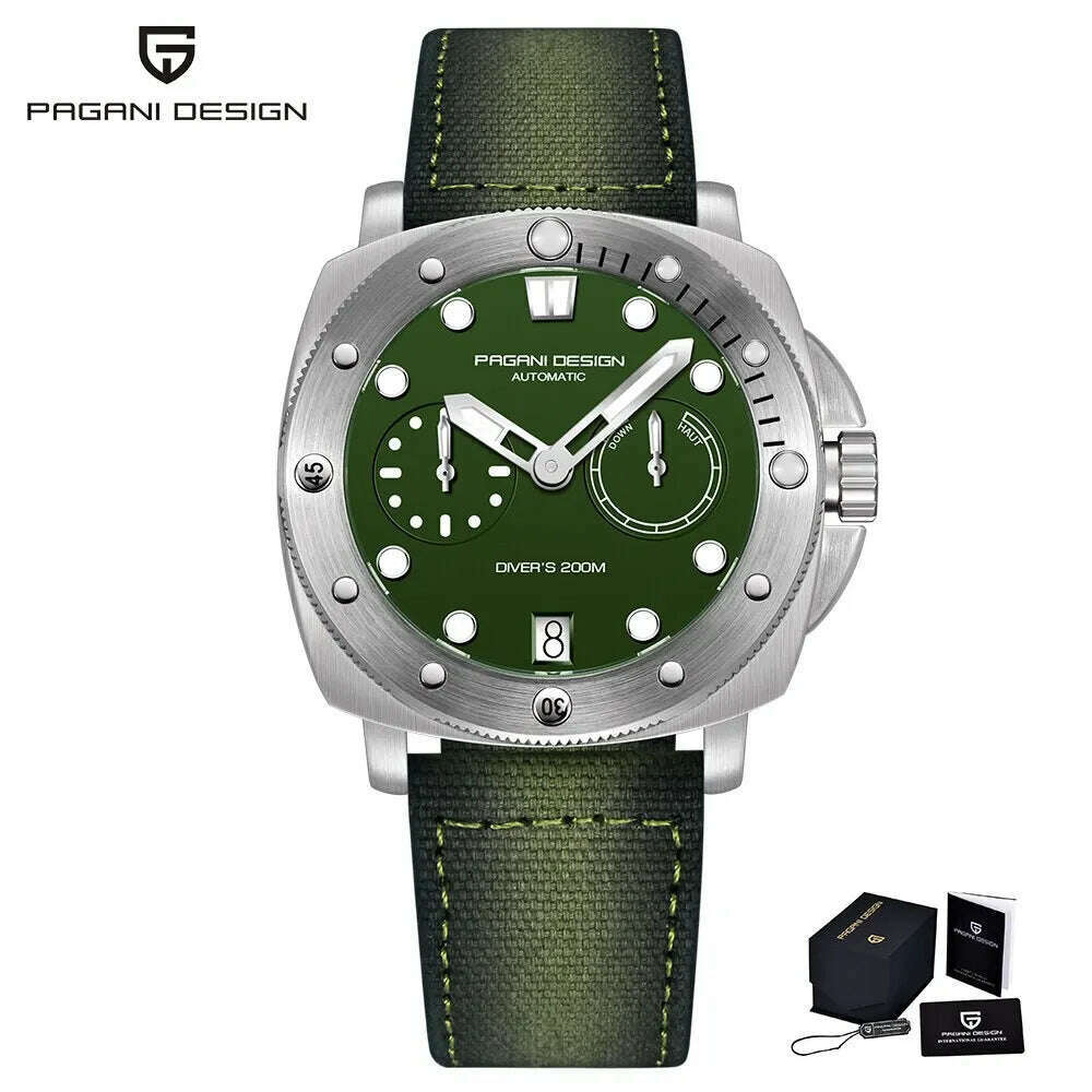 KIMLUD, PAGANI Design New Men Automatic Mechanical Watches Diver Watch For Top Brand Luxury 200M Waterproof AR Sapphire Watch for Men, SilverGreen, KIMLUD APPAREL - Womens Clothes