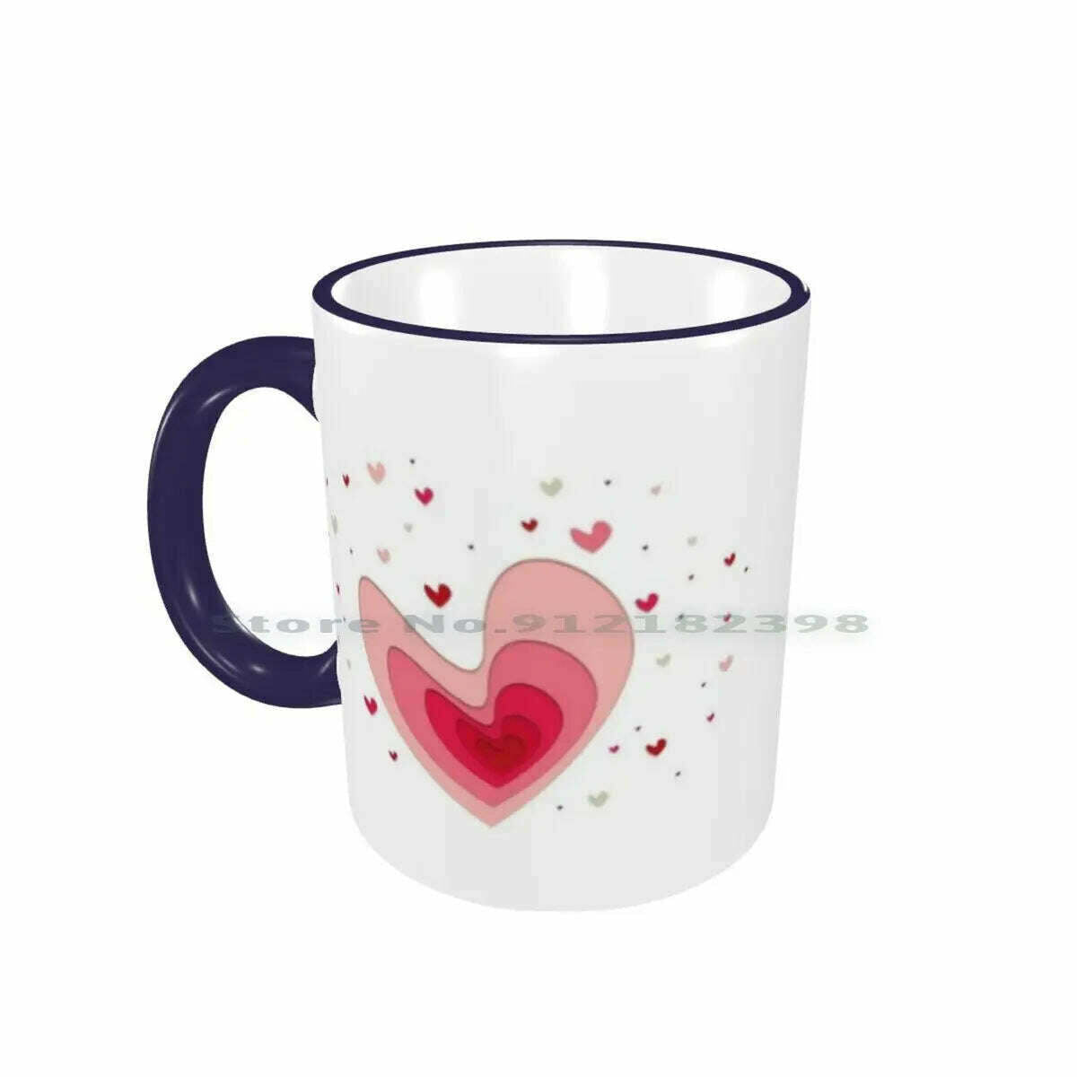 KIMLUD, Papercut-Hearts Ceramic Mugs Coffee Cups Milk Tea Mug Heart Hearts Papercut Pink Red Love Mother Day Saint Valentin Romantic, Border Navy Mug / One Size, KIMLUD APPAREL - Womens Clothes