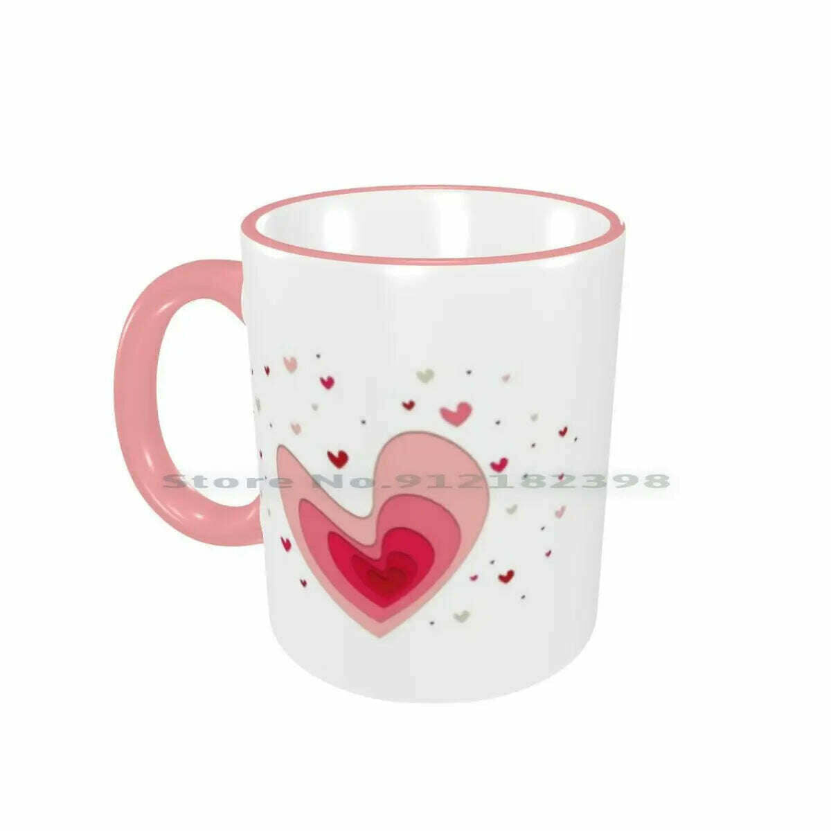 KIMLUD, Papercut-Hearts Ceramic Mugs Coffee Cups Milk Tea Mug Heart Hearts Papercut Pink Red Love Mother Day Saint Valentin Romantic, Border Pink Mug / One Size, KIMLUD APPAREL - Womens Clothes