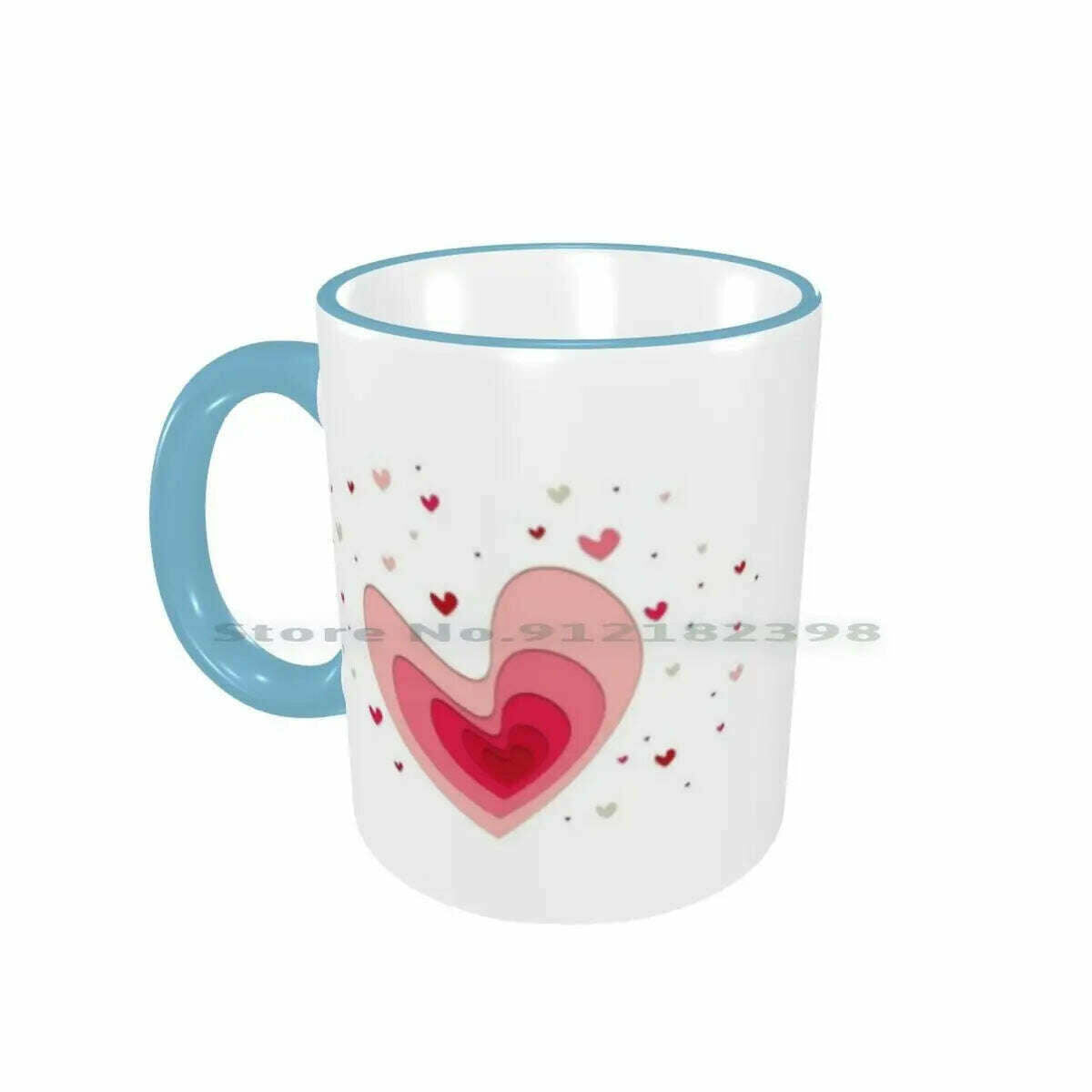 KIMLUD, Papercut-Hearts Ceramic Mugs Coffee Cups Milk Tea Mug Heart Hearts Papercut Pink Red Love Mother Day Saint Valentin Romantic, Border SkyBlue Mug / One Size, KIMLUD APPAREL - Womens Clothes