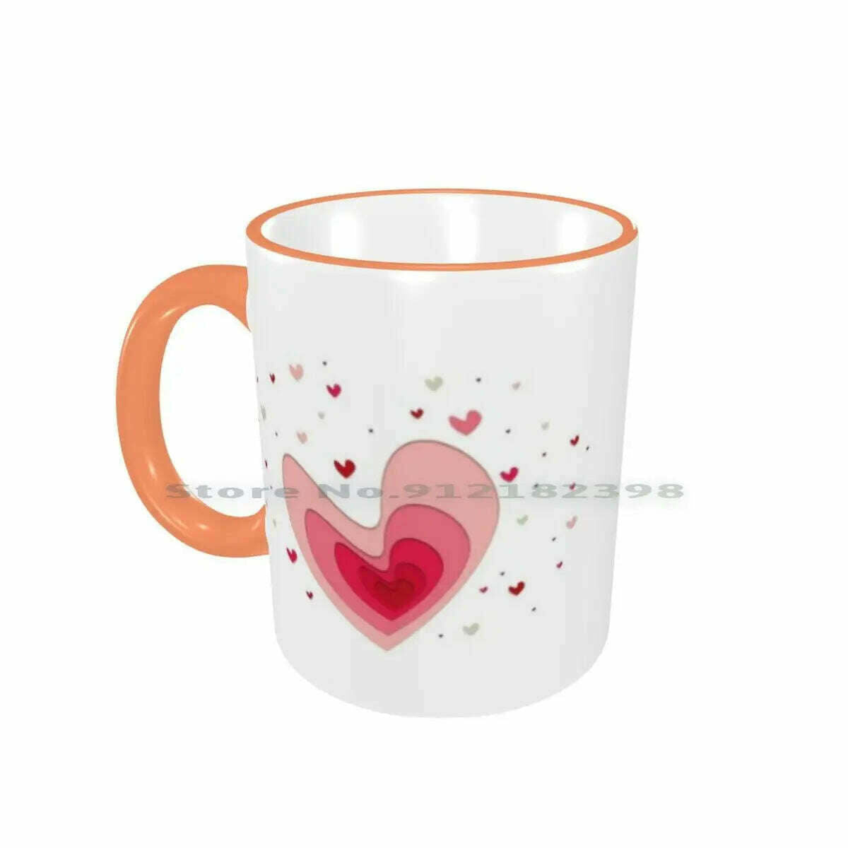 KIMLUD, Papercut-Hearts Ceramic Mugs Coffee Cups Milk Tea Mug Heart Hearts Papercut Pink Red Love Mother Day Saint Valentin Romantic, Border Orange Mug / One Size, KIMLUD APPAREL - Womens Clothes