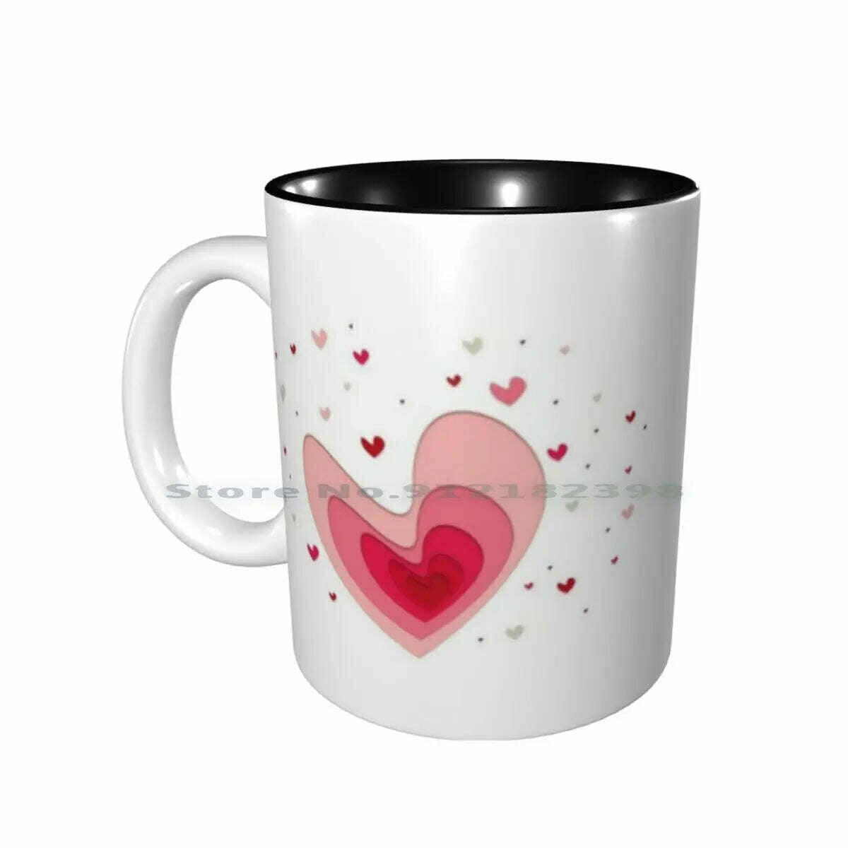 KIMLUD, Papercut-Hearts Ceramic Mugs Coffee Cups Milk Tea Mug Heart Hearts Papercut Pink Red Love Mother Day Saint Valentin Romantic, Inside Black Mug / One Size, KIMLUD APPAREL - Womens Clothes