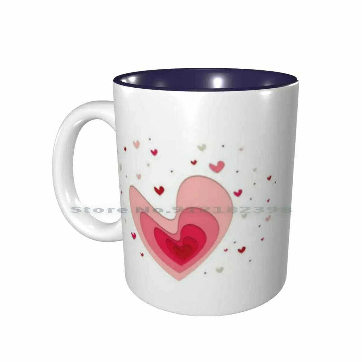 KIMLUD, Papercut-Hearts Ceramic Mugs Coffee Cups Milk Tea Mug Heart Hearts Papercut Pink Red Love Mother Day Saint Valentin Romantic, Inside Navy Mug / One Size, KIMLUD APPAREL - Womens Clothes